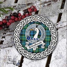 Arbuthnott Tartan Ceramic Ornament Arbuthnott Scottish Clan Crest Badge and Celtic Christmas Ornament Gifts