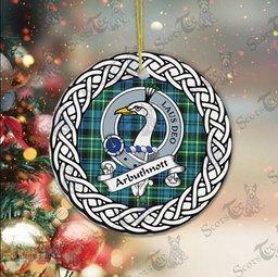 Arbuthnott Tartan Ceramic Ornament Arbuthnott Scottish Clan Crest Badge and Celtic Christmas Ornament Gifts