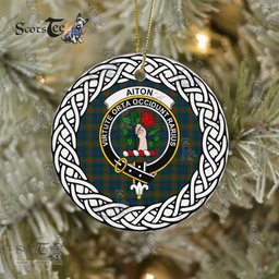 Aiton Tartan Ceramic Ornament Aiton Scottish Clan Crest Badge and Celtic Christmas Ornament Gifts