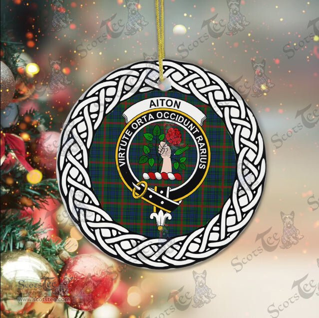 Aiton Tartan Ceramic Ornament Aiton Scottish Clan Crest Badge and Celtic Christmas Ornament Gifts