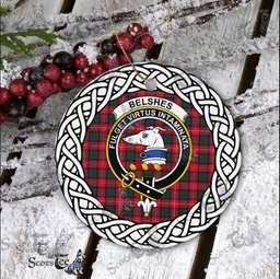 Belshes Tartan Ceramic Ornament Belshes Scottish Clan Crest Badge and Celtic Christmas Ornament Gifts