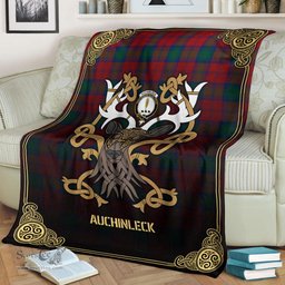 Scottish Auchinleck Tartan Crest With Celtic Stag Premium Blanket - Tartan Plaid Blankets Scottish Plaid Tartan Plaid - ScotsTee - scotstee.com