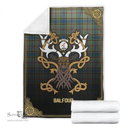 Scottish Balfour Blue Tartan Crest With Celtic Stag Premium Blanket - Tartan Plaid Blankets Scottish Plaid Tartan Plaid - ScotsTee - scotstee.com