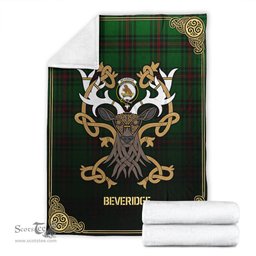 Scottish Beveridge Tartan Crest With Celtic Stag Premium Blanket - Tartan Plaid Blankets Scottish Plaid Tartan Plaid - ScotsTee - scotstee.com