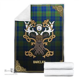 Scottish Barclay Hunting Ancient Tartan Crest With Celtic Stag Premium Blanket - Tartan Plaid Blankets Scottish Plaid Tartan Plaid - ScotsTee - scotstee.com