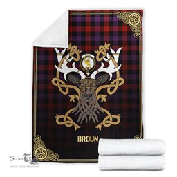 Scottish Broun Modern Tartan Crest With Celtic Stag Premium Blanket - Tartan Plaid Blankets Scottish Plaid Tartan Plaid - ScotsTee - scotstee.com