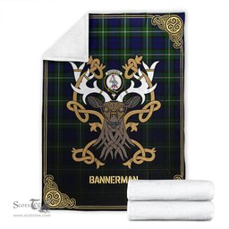 Scottish Bannerman Tartan Crest With Celtic Stag Premium Blanket - Tartan Plaid Blankets Scottish Plaid Tartan Plaid - ScotsTee - scotstee.com
