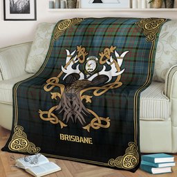 Scottish Brisbane Tartan Crest With Celtic Stag Premium Blanket - Tartan Plaid Blankets Scottish Plaid Tartan Plaid - ScotsTee - scotstee.com