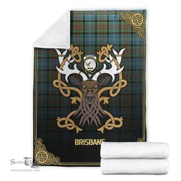 Scottish Brisbane Tartan Crest With Celtic Stag Premium Blanket - Tartan Plaid Blankets Scottish Plaid Tartan Plaid - ScotsTee - scotstee.com