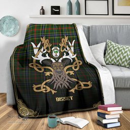 Scottish Bisset Tartan Crest With Celtic Stag Premium Blanket - Tartan Plaid Blankets Scottish Plaid Tartan Plaid - ScotsTee - scotstee.com