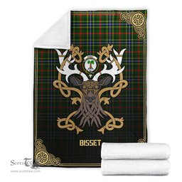 Scottish Bisset Tartan Crest With Celtic Stag Premium Blanket - Tartan Plaid Blankets Scottish Plaid Tartan Plaid - ScotsTee - scotstee.com