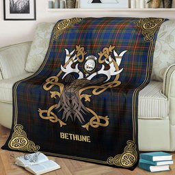Scottish Bethune Ancient Tartan Crest With Celtic Stag Premium Blanket - Tartan Plaid Blankets Scottish Plaid Tartan Plaid - ScotsTee - scotstee.com