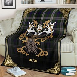Scottish Blair Dress Tartan Crest With Celtic Stag Premium Blanket - Tartan Plaid Blankets Scottish Plaid Tartan Plaid - ScotsTee - scotstee.com