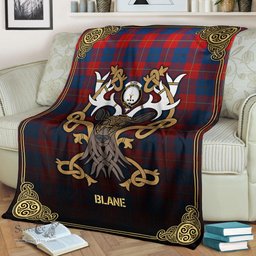 Scottish Blane Tartan Crest With Celtic Stag Premium Blanket - Tartan Plaid Blankets Scottish Plaid Tartan Plaid - ScotsTee - scotstee.com