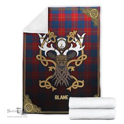 Scottish Blane Tartan Crest With Celtic Stag Premium Blanket - Tartan Plaid Blankets Scottish Plaid Tartan Plaid - ScotsTee - scotstee.com