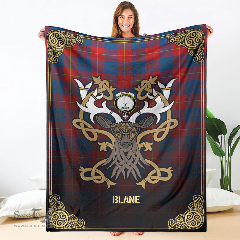 Scottish Blane Tartan Crest With Celtic Stag Premium Blanket - Tartan Plaid Blankets Scottish Plaid Tartan Plaid - ScotsTee - scotstee.com