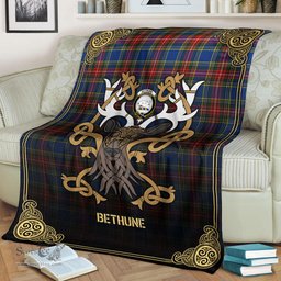 Scottish Bethune Modern Tartan Crest With Celtic Stag Premium Blanket - Tartan Plaid Blankets Scottish Plaid Tartan Plaid - ScotsTee - scotstee.com