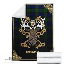 Scottish Bannatyne Tartan Crest With Celtic Stag Premium Blanket - Tartan Plaid Blankets Scottish Plaid Tartan Plaid - ScotsTee - scotstee.com