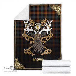 Scottish Brown Ancient Tartan Crest With Celtic Stag Premium Blanket - Tartan Plaid Blankets Scottish Plaid Tartan Plaid - ScotsTee - scotstee.com