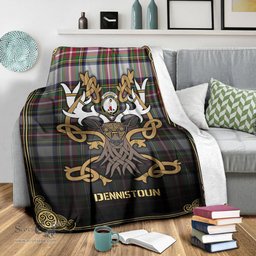 Scottish Dennistoun Tartan Crest With Celtic Stag Premium Blanket - Tartan Plaid Blankets Scottish Plaid Tartan Plaid - ScotsTee - scotstee.com
