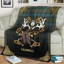 Scottish Caldwell Tartan Crest With Celtic Stag Premium Blanket - Tartan Plaid Blankets Scottish Plaid Tartan Plaid - ScotsTee - scotstee.com