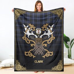 Scottish Clark Modern Tartan Crest With Celtic Stag Premium Blanket - Tartan Plaid Blankets Scottish Plaid Tartan Plaid - ScotsTee - scotstee.com