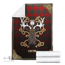 Scottish Cheyne Tartan Crest With Celtic Stag Premium Blanket - Tartan Plaid Blankets Scottish Plaid Tartan Plaid - ScotsTee - scotstee.com
