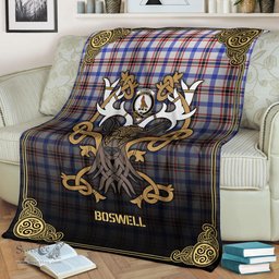 Scottish Boswell Modern Tartan Crest With Celtic Stag Premium Blanket - Tartan Plaid Blankets Scottish Plaid Tartan Plaid - ScotsTee - scotstee.com