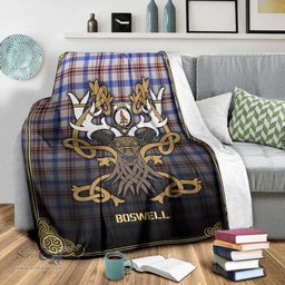 Scottish Boswell Modern Tartan Crest With Celtic Stag Premium Blanket - Tartan Plaid Blankets Scottish Plaid Tartan Plaid - ScotsTee - scotstee.com
