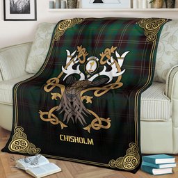 Scottish Chisholm Hunting Ancient Tartan Crest With Celtic Stag Premium Blanket - Tartan Plaid Blankets Scottish Plaid Tartan Plaid - ScotsTee - scotstee.com