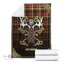 Scottish Buchanan Modern Tartan Crest With Celtic Stag Premium Blanket - Tartan Plaid Blankets Scottish Plaid Tartan Plaid - ScotsTee - scotstee.com