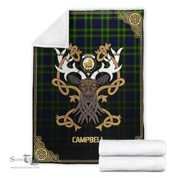 Scottish Campbell of Breadalbane Modern Tartan Crest With Celtic Stag Premium Blanket - Tartan Plaid Blankets Scottish Plaid Tartan Plaid - ScotsTee - scotstee.com