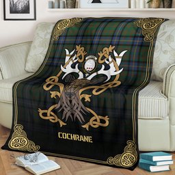 Scottish Cochrane Ancient Tartan Crest With Celtic Stag Premium Blanket - Tartan Plaid Blankets Scottish Plaid Tartan Plaid - ScotsTee - scotstee.com