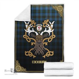 Scottish Cockburn Modern Tartan Crest With Celtic Stag Premium Blanket - Tartan Plaid Blankets Scottish Plaid Tartan Plaid - ScotsTee - scotstee.com