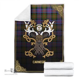 Scottish Carnegie Ancient Tartan Crest With Celtic Stag Premium Blanket - Tartan Plaid Blankets Scottish Plaid Tartan Plaid - ScotsTee - scotstee.com