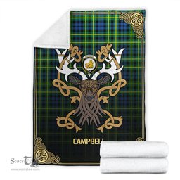 Scottish Campbell of Breadalbane Ancient Tartan Crest With Celtic Stag Premium Blanket - Tartan Plaid Blankets Scottish Plaid Tartan Plaid - ScotsTee - scotstee.com