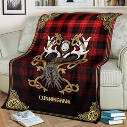 Scottish Cunningham Modern Tartan Crest With Celtic Stag Premium Blanket - Tartan Plaid Blankets Scottish Plaid Tartan Plaid - ScotsTee - scotstee.com