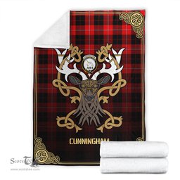 Scottish Cunningham Modern Tartan Crest With Celtic Stag Premium Blanket - Tartan Plaid Blankets Scottish Plaid Tartan Plaid - ScotsTee - scotstee.com