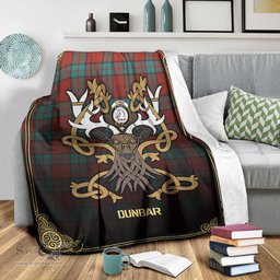 Scottish Dunbar Ancient Tartan Crest With Celtic Stag Premium Blanket - Tartan Plaid Blankets Scottish Plaid Tartan Plaid - ScotsTee - scotstee.com