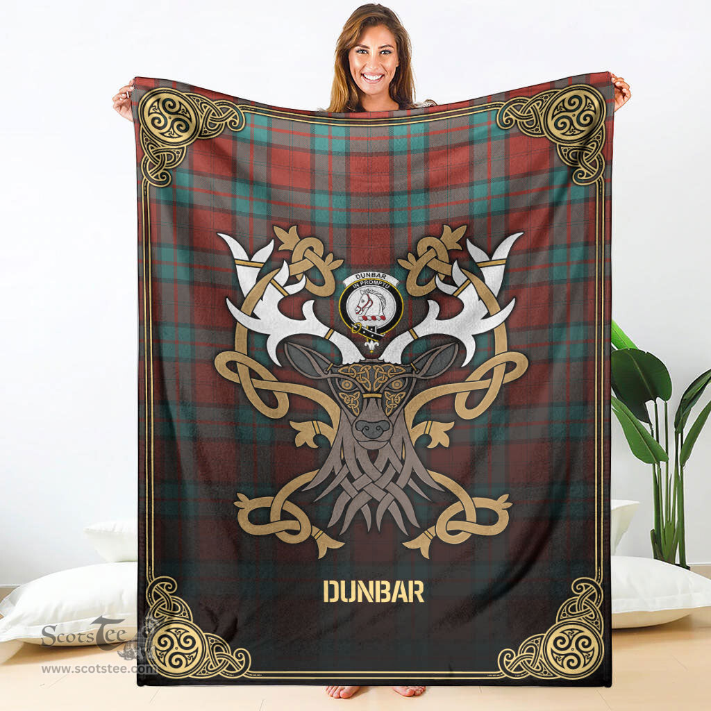 Scottish Dunbar Ancient Tartan Crest With Celtic Stag Premium Blanket - Tartan Plaid Blankets Scottish Plaid Tartan Plaid - ScotsTee - scotstee.com