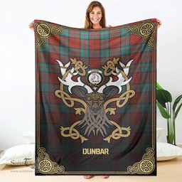 Scottish Dunbar Ancient Tartan Crest With Celtic Stag Premium Blanket - Tartan Plaid Blankets Scottish Plaid Tartan Plaid - ScotsTee - scotstee.com