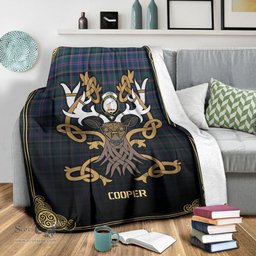 Scottish Cooper Ancient Tartan Crest With Celtic Stag Premium Blanket - Tartan Plaid Blankets Scottish Plaid Tartan Plaid - ScotsTee - scotstee.com