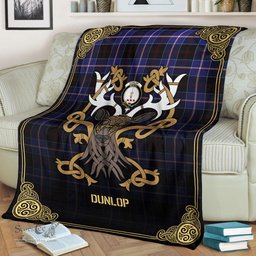 Scottish Dunlop Modern Tartan Crest With Celtic Stag Premium Blanket - Tartan Plaid Blankets Scottish Plaid Tartan Plaid - ScotsTee - scotstee.com