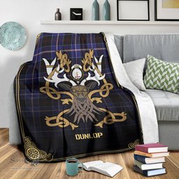 Scottish Dunlop Modern Tartan Crest With Celtic Stag Premium Blanket - Tartan Plaid Blankets Scottish Plaid Tartan Plaid - ScotsTee - scotstee.com