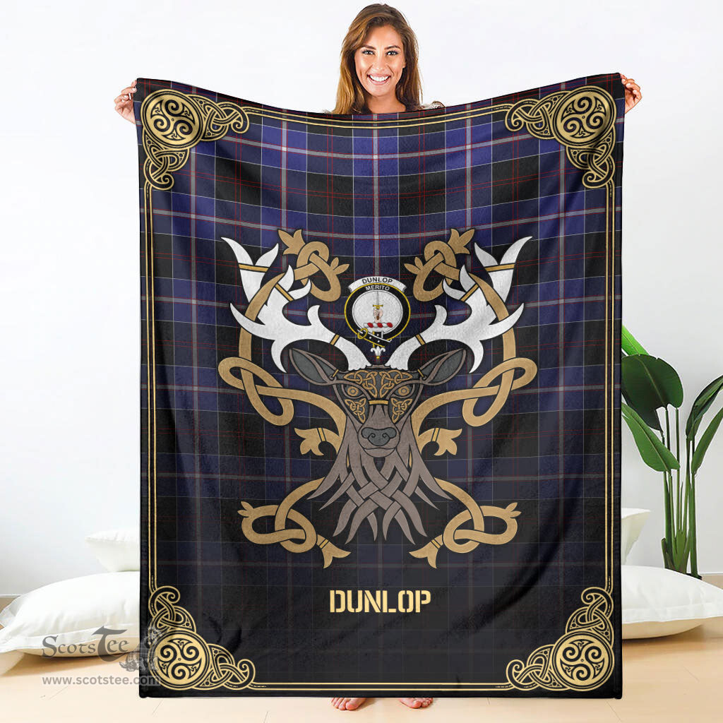 Scottish Dunlop Modern Tartan Crest With Celtic Stag Premium Blanket - Tartan Plaid Blankets Scottish Plaid Tartan Plaid - ScotsTee - scotstee.com