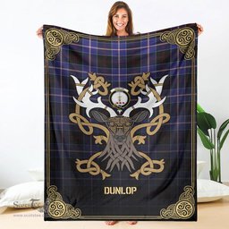 Scottish Dunlop Modern Tartan Crest With Celtic Stag Premium Blanket - Tartan Plaid Blankets Scottish Plaid Tartan Plaid - ScotsTee - scotstee.com