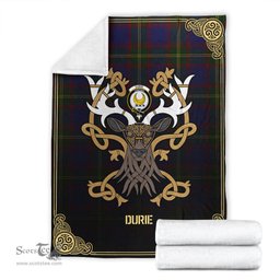 Scottish Durie Tartan Crest With Celtic Stag Premium Blanket - Tartan Plaid Blankets Scottish Plaid Tartan Plaid - ScotsTee - scotstee.com
