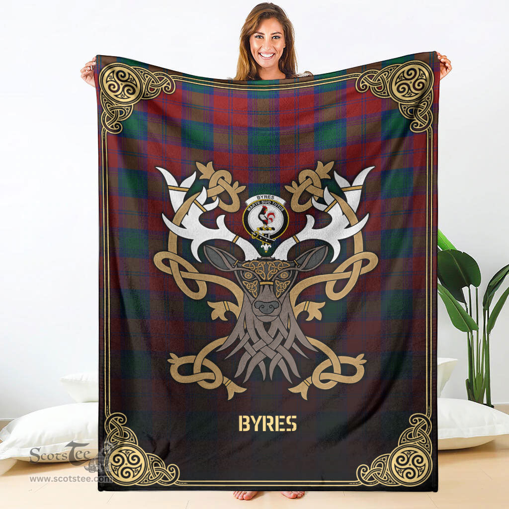Scottish Byres Tartan Crest With Celtic Stag Premium Blanket - Tartan Plaid Blankets Scottish Plaid Tartan Plaid - ScotsTee - scotstee.com