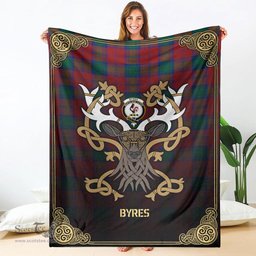 Scottish Byres Tartan Crest With Celtic Stag Premium Blanket - Tartan Plaid Blankets Scottish Plaid Tartan Plaid - ScotsTee - scotstee.com