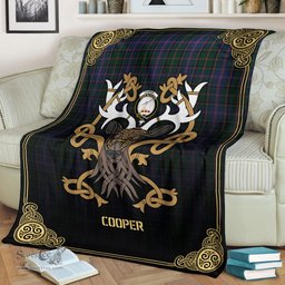 Scottish Cooper Tartan Crest With Celtic Stag Premium Blanket - Tartan Plaid Blankets Scottish Plaid Tartan Plaid - ScotsTee - scotstee.com